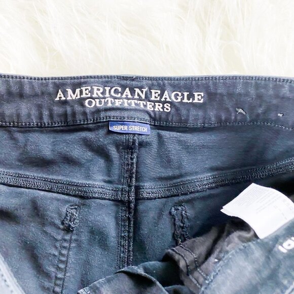 🦋 AMERICAN EAGLE Black Midi Jean Shorts High Rise 8 - Picture 4 of 6